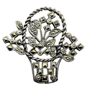 Charles Winston Vintage Sterling Silver Marcasite Basket of Flowers Brooch